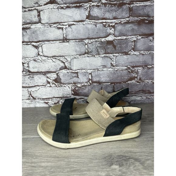 Ecco Flowt 2 Black Gray Leather Strappy Slip On Comfort Sandals Women Sz 39EU/8M - Picture 9 of 16